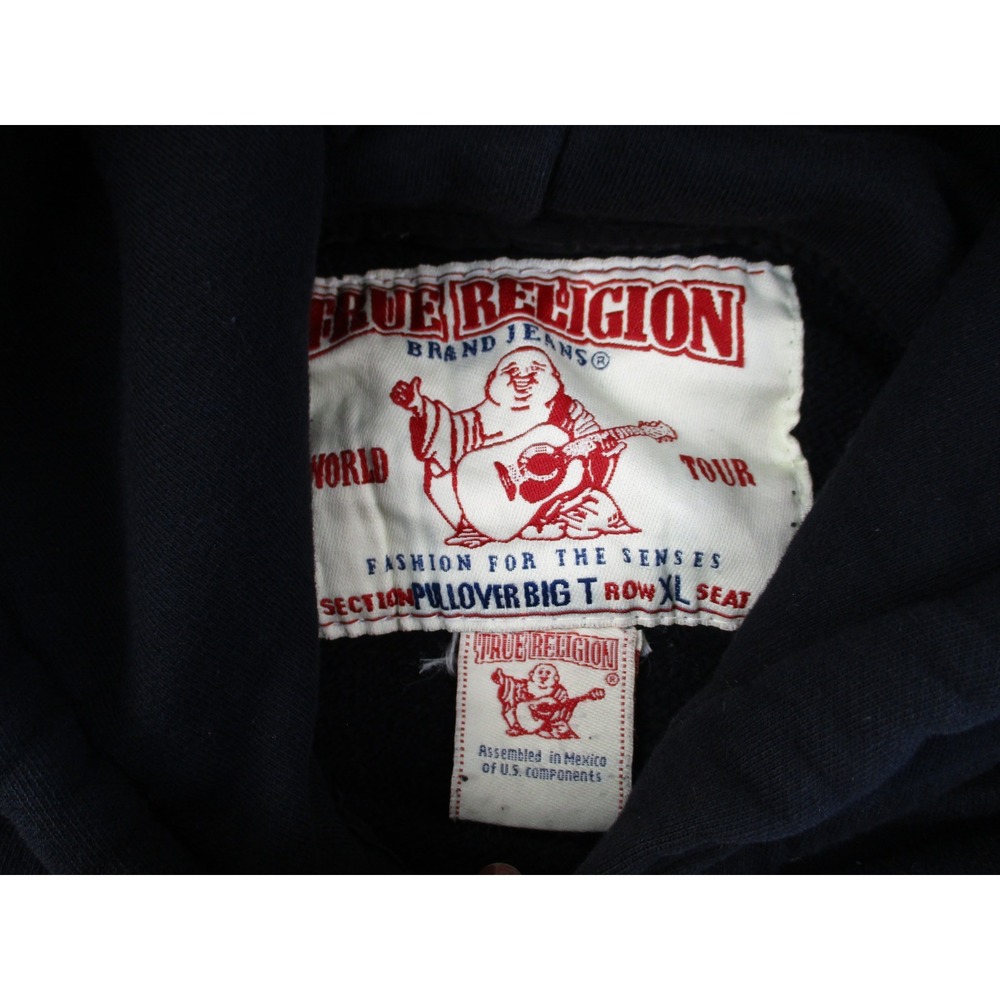True‎ Religion Hoodie Mens XL Black Big T Pullover Contrast Stitch Utility - Picture 5 of 12